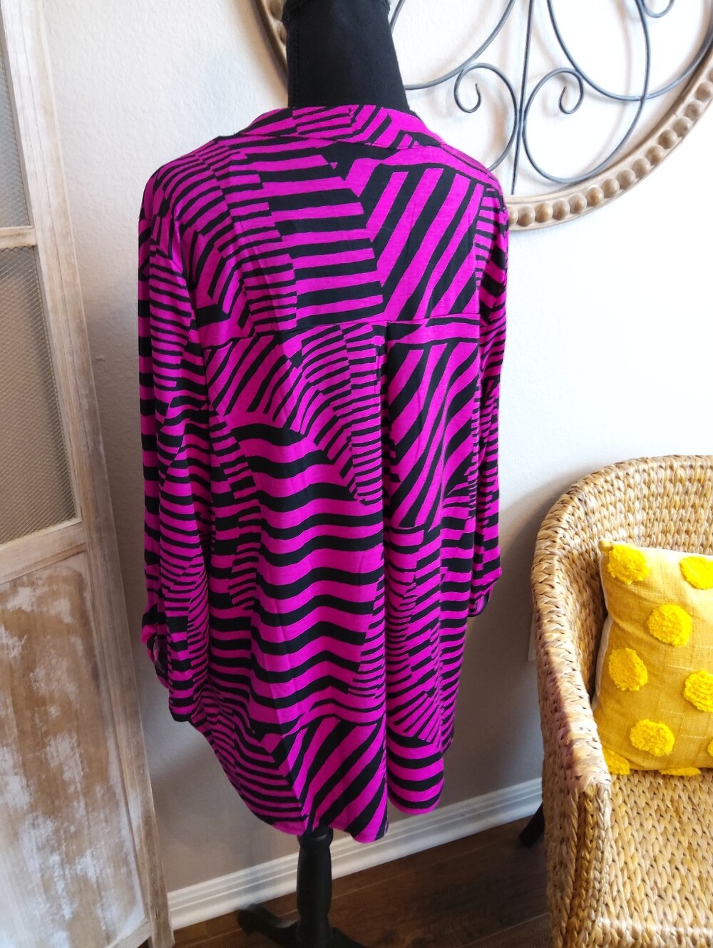 Dear Scarlett Magenta and Black Striped V-Neck Tunic - Picture 6 of 9